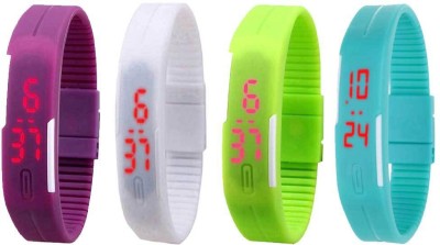 NS18 Silicone Led Magnet Band Watch Combo of 4 Purple, White, Green And Sky Blue Digital Watch  - For Couple   Watches  (NS18)