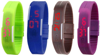 

NS18 Silicone Led Magnet Band Watch Combo of 4 Green, Blue, Brown And Purple Watch - For Couple