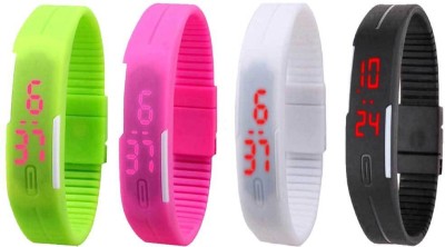 NS18 Silicone Led Magnet Band Combo of 4 Green, Pink, White And Black Digital Watch  - For Boys & Girls   Watches  (NS18)