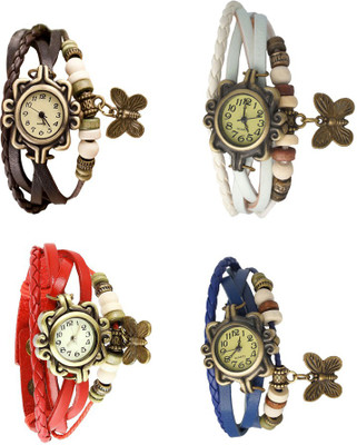 

Kissu Vintage Rakhi Combo of 4 Brown, Red, White And Blue Watch - For Women