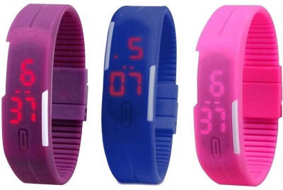 NS18 Silicone Led Magnet Band Combo of 3 Purple, Blue And Pink Digital Watch  - For Boys & Girls   Watches  (NS18)