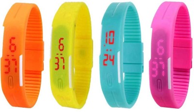 NS18 Silicone Led Magnet Band Watch Combo of 4 Orange, Yellow, Sky Blue And Pink Digital Watch  - For Couple   Watches  (NS18)
