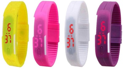 NS18 Silicone Led Magnet Band Watch Combo of 4 Yellow, Pink, White And Purple Digital Watch  - For Couple   Watches  (NS18)