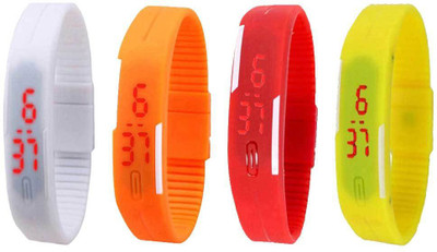 

NS18 Silicone Led Magnet Band Combo of 4 White, Orange, Red And Yellow Watch - For Boys & Girls
