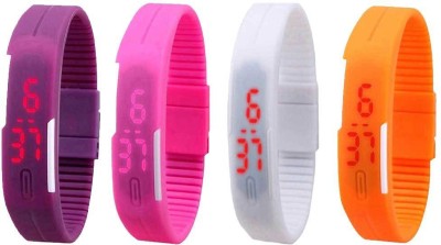 NS18 Silicone Led Magnet Band Combo of 4 Purple, Pink, White And Orange Digital Watch  - For Boys & Girls   Watches  (NS18)