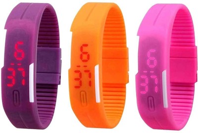 NS18 Silicone Led Magnet Band Combo of 3 Purple, Orange And Pink Digital Watch  - For Boys & Girls   Watches  (NS18)