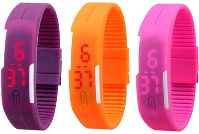

Kissu Led Band Watch Combo of 3 Purple, Orange And Pink Watch - For Couple