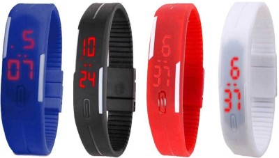 NS18 Silicone Led Magnet Band Combo of 4 Blue, Black, Red And White Digital Watch  - For Boys & Girls   Watches  (NS18)