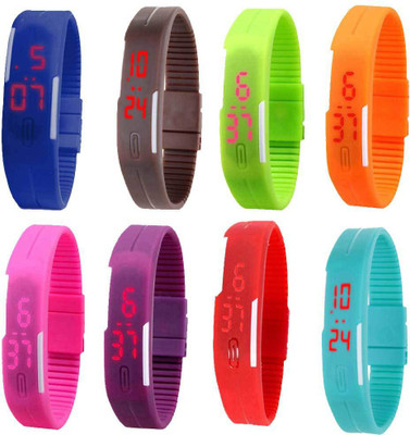 

NS18 Silicone Led Magnet Band Combo of 8 Blue, Brown, Green, Orange, Pink, Purple, Sky Blue And Red Watch - For Boys & Girls