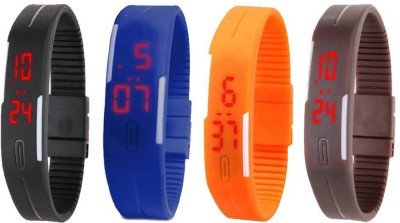 NS18 Silicone Led Magnet Band Combo of 4 Black, Blue, Orange And Brown Digital Watch  - For Boys & Girls   Watches  (NS18)