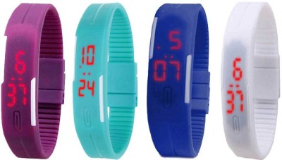 NS18 Silicone Led Magnet Band Combo of 4 Purple, Sky Blue, Blue And White Digital Watch  - For Boys & Girls   Watches  (NS18)