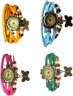 NS18 Vintage Butterfly Rakhi Combo of 4 Yellow, Pink, Sky Blue And Green Analog Watch  - For Women   Watches  (NS18)