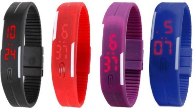 NS18 Silicone Led Magnet Band Combo of 4 Black, Red, Purple And Blue Digital Watch  - For Boys & Girls   Watches  (NS18)