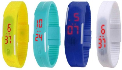 NS18 Silicone Led Magnet Band Combo of 4 Yellow, Sky Blue, Blue And White Digital Watch  - For Boys & Girls   Watches  (NS18)