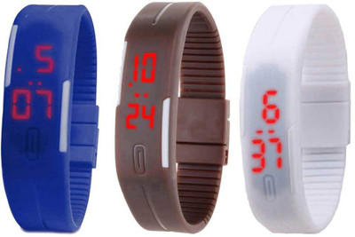 

Kissu Led Band Watch Combo of 3 Blue, Brown And White Watch - For Couple
