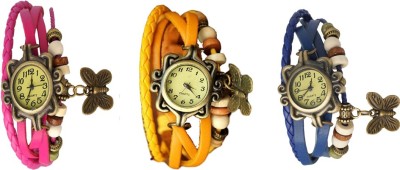 NS18 Vintage Butterfly Rakhi Watch Combo of 3 Pink, Yellow And Blue Analog Watch  - For Women   Watches  (NS18)