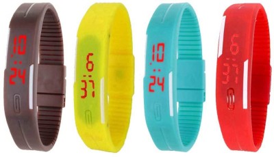 NS18 Silicone Led Magnet Band Watch Combo of 4 Brown, Yellow, Sky Blue And Red Digital Watch  - For Couple   Watches  (NS18)