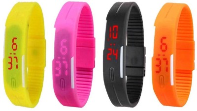 NS18 Silicone Led Magnet Band Combo of 4 Yellow, Pink, Black And Orange Digital Watch  - For Boys & Girls   Watches  (NS18)