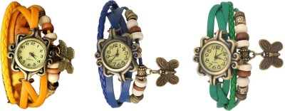 NS18 Vintage Butterfly Rakhi Watch Combo of 3 Yellow, Blue And Green Analog Watch  - For Women   Watches  (NS18)