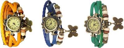 

NS18 Vintage Butterfly Rakhi Watch Combo of 3 Yellow, Blue And Green Watch - For Women