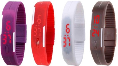NS18 Silicone Led Magnet Band Combo of 4 Purple, Red, White And Brown Digital Watch  - For Boys & Girls   Watches  (NS18)