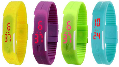 View NS18 Silicone Led Magnet Band Watch Combo of 4 Yellow, Purple, Green And Sky Blue Digital Watch  - For Couple Wrist Watches Price Online(NS18)