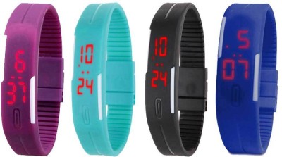 NS18 Silicone Led Magnet Band Combo of 4 Purple, Sky Blue, Black And Blue Digital Watch  - For Boys & Girls   Watches  (NS18)