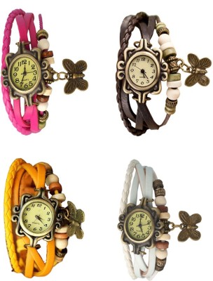 NS18 Vintage Butterfly Rakhi Combo of 4 Pink, Yellow, Brown And White Analog Watch  - For Women   Watches  (NS18)