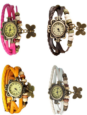 

Kissu Vintage Rakhi Combo of 4 Pink, Yellow, Brown And White Watch - For Women