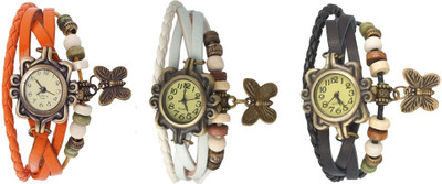 

NS18 Vintage Butterfly Rakhi Watch Combo of 3 Orange, White And Black Watch - For Women