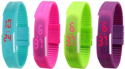 NS18 Silicone Led Magnet Band Watch Combo of 4 Sky Blue, Pink, Green And Purple Digital Watch  - For Couple   Watches  (NS18)
