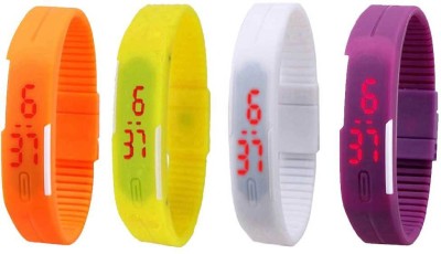 NS18 Silicone Led Magnet Band Watch Combo of 4 Orange, Yellow, White And Purple Digital Watch  - For Couple   Watches  (NS18)