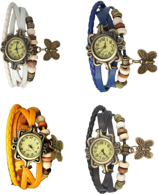 NS18 Vintage Butterfly Rakhi Combo of 4 White, Yellow, Blue And Black Analog Watch  - For Women   Watches  (NS18)