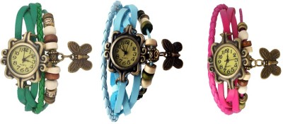 NS18 Vintage Butterfly Rakhi Watch Combo of 3 Green, Sky Blue And Pink Analog Watch  - For Women   Watches  (NS18)