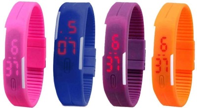 NS18 Silicone Led Magnet Band Combo of 4 Pink, Blue, Purple And Orange Digital Watch  - For Boys & Girls   Watches  (NS18)