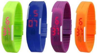 NS18 Silicone Led Magnet Band Combo of 4 Green, Blue, Purple And Orange Digital Watch  - For Boys & Girls   Watches  (NS18)