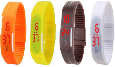 Kissu Led Magnet Band Combo of 4 Orange, Yellow, Brown And White Watch - For Men & Women