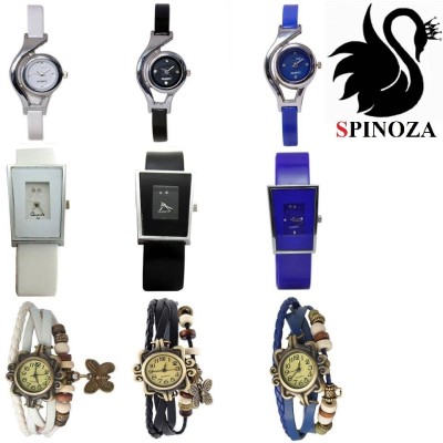 SPINOZA glory round suare and vintage watches in bue black and white colors set of 9 Analog Watch  - For Women   Watches  (SPINOZA)