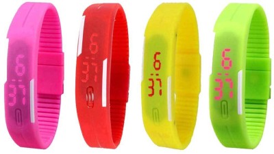 NS18 Silicone Led Magnet Band Combo of 4 Pink, Red, Yellow And Green Digital Watch  - For Boys & Girls   Watches  (NS18)