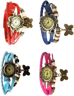 NS18 Vintage Butterfly Rakhi Combo of 4 Red, Sky Blue, Blue And Pink Analog Watch  - For Women   Watches  (NS18)