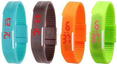 

NS18 Silicone Led Magnet Band Combo of 4 Sky Blue, Brown, Orange And Green Watch - For Boys & Girls