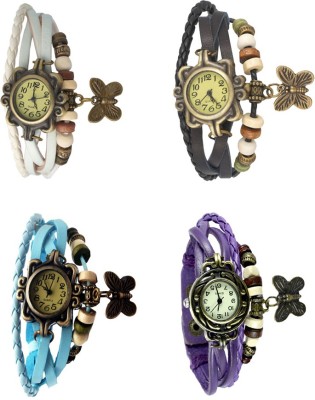 NS18 Vintage Butterfly Rakhi Combo of 4 White, Sky Blue, Black And Purple Analog Watch  - For Women   Watches  (NS18)