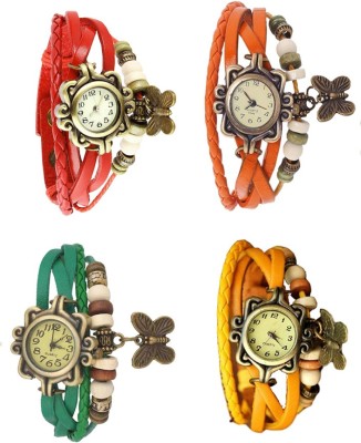 NS18 Vintage Butterfly Rakhi Combo of 4 Red, Green, Orange And Yellow Analog Watch  - For Women   Watches  (NS18)