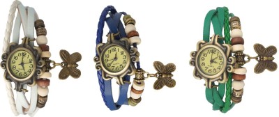 NS18 Vintage Butterfly Rakhi Watch Combo of 3 White, Blue And Green Analog Watch  - For Women   Watches  (NS18)
