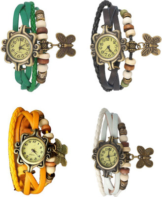

Kissu Vintage Rakhi Combo of 4 Green, Yellow, Black And White Watch - For Women