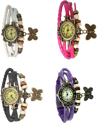 

Kissu Vintage Rakhi Combo of 4 White, Black, Pink And Purple Watch - For Women