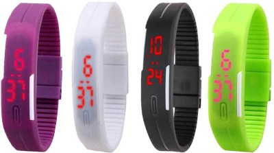 NS18 Silicone Led Magnet Band Combo of 4 Purple, White, Black And Green Watch  - For Boys & Girls   Watches  (NS18)