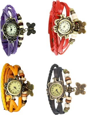 NS18 Vintage Butterfly Rakhi Combo of 4 Purple, Yellow, Red And Black Analog Watch  - For Women   Watches  (NS18)