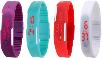 NS18 Silicone Led Magnet Band Combo of 4 Purple, Sky Blue, Red And White Digital Watch  - For Boys & Girls   Watches  (NS18)