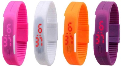 NS18 Silicone Led Magnet Band Watch Combo of 4 Pink, White, Orange And Purple Digital Watch  - For Couple   Watches  (NS18)